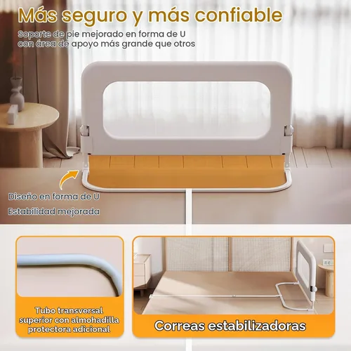 Vista 6 de Barandilla de protección para cama de bebé para niños pequeños, altura ajustable de 48 pulgadas, barandilla de cama abatible, barandilla lateral