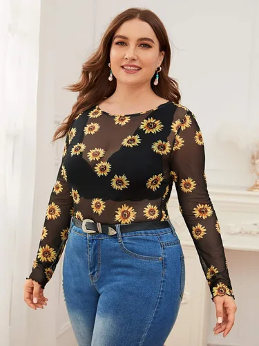 Vista 4 de Floerns Camiseta corta de manga larga con cuello alto falso para mujer