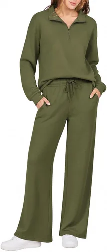 Vista 9 de Ekouaer 2 Piece Sets for Women Half Zip Lounge Sets Matching Fall Outfits Black