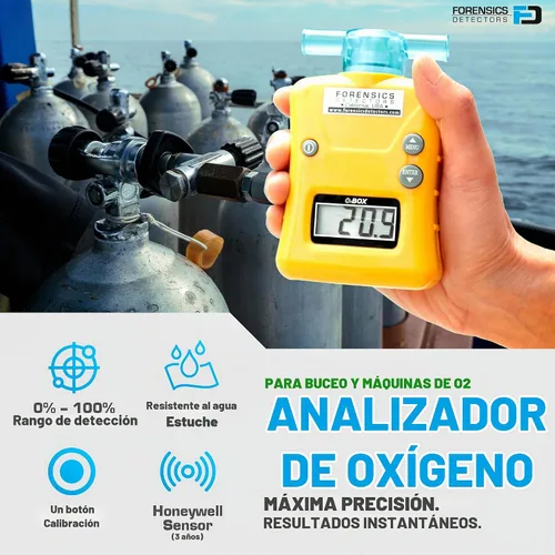 Vista 2 de Analizador de Oxígeno de FORENSICS 0%-100% con resolución 0.1% Buceo, Nitrox, Buceadores Caja resistente al agua
