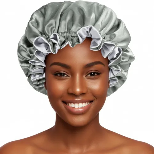 Vista 19 de Gorro de pelo para dormir, gorro de noche con clip ajustable, gorro reversible para el cabello para mujer, gorro de satén de seda