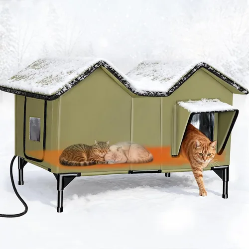 Vista 10 de Casa para gatos extra grande con calefacción para gatos exteriores, refugio de invierno aislado a la intemperie con almohadilla térmica termostática
