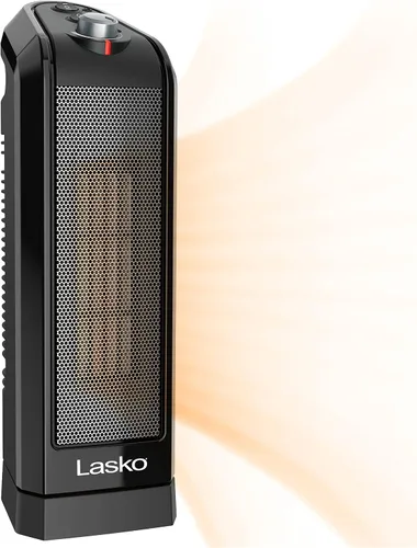 Vista 2 de Lasko Calentador de espacio de cerámica oscilante, 15.7 pulgadas, negro, 1500 W, CT16450 y calentador eléctrico de cerámica, 9.2 pulgadas, gris