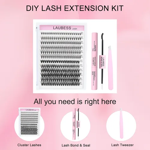 Vista 2 de Kit de extensiones de pestañas 20D+40D, kit de racimos de pestañas para unir y sellar, impermeable, kit de extensiones de pestañas individuales, kit