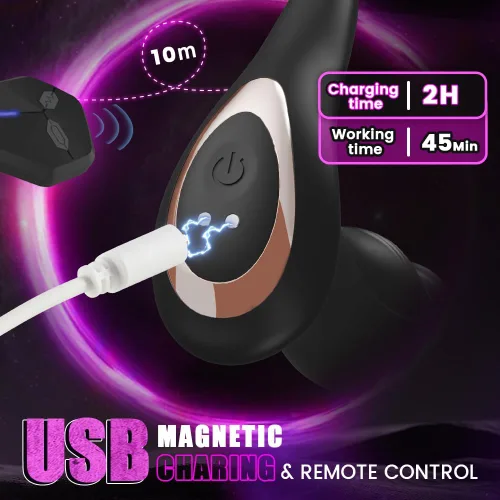 Vista 6 de Vibrador anal masculino Masajeador de próstata Juguetes con anillo para la polla, 9 oscilaciones de empuje y vibración Control remoto Consolador