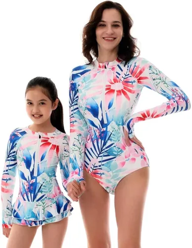 Vista 2 de YOLIPULI Traje de baño para madre e hija, traje de baño familiar a juego para mujer con camiseta de protección para niñas