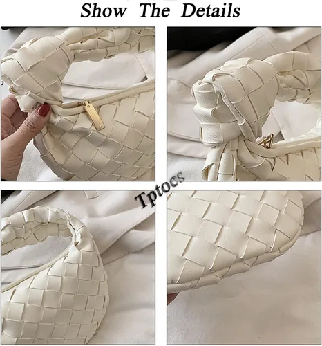 Vista 4 de Bolso de mano tejido, bolso de hombro para mujer, bolso de cuero suave, bolso de mano tejido, bolso de mano anudado casual