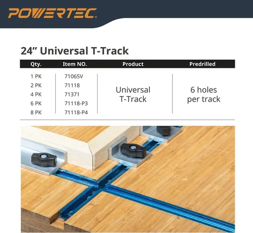 Vista 10 de POWERTEC 71484 Kit de perilla de pista en T con perilla de 7 estrellas, pernos roscados 1/4-20 y arandelas, juego de 4 pernos de riel en T
