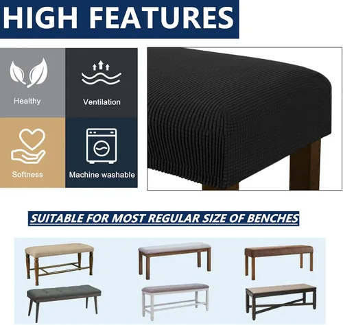 Vista 4 de Fundas rectangulares elásticas para banco y sillas de comedor, tela jacquard suave, extraíble y lavable, protector de asiento antipolvo para sala