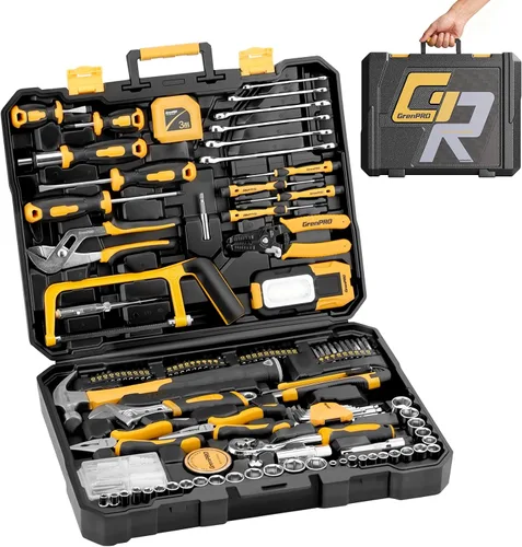 Vista 11 de GRENPRO Juego de herramientas con taladro, 188 piezas de kit de herramientas para el hogar con taladro inalámbrico, kit de herramientas manuales