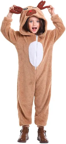 Vista 4 de Soyoekbt Disfraz de reno para niños y niñas, pijama de animal para Navidad