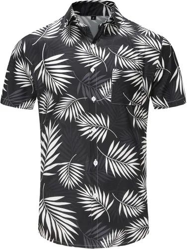 Vista 3 de KYKU - Camisa hawaiana funky para hombre, ropa tropical para vacaciones en Palm Beach