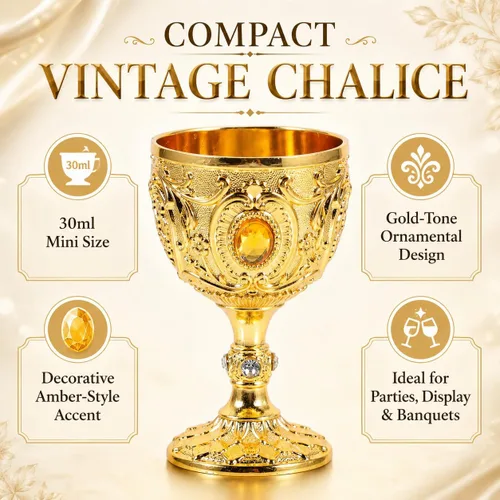 Vista 9 de Cabilock Copa medieval de cáliz vintage, copa de vidrio de chupito de latón dorado de 1.0 fl oz, copa de comunión, copa de cóctel para el hogar