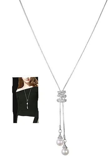 Vista 8 de Cathercing - Collar largo con colgante de perla en espiral para mujer, collar de cadena de suéter, gargantilla ajustable, joyería elegante