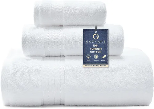 Vista 22 de COZYART - Juego de 6 toallas de baño de algodón turco, color azul claro, suaves, altamente absorbentes y duraderas, 19.17 oz/yd², incluye 2 toallas