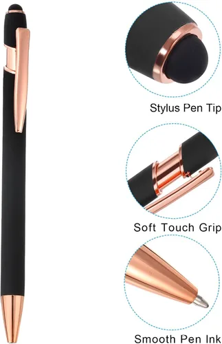 Vista 4 de PATIKIL Bolígrafo con punta de lápiz capacitivo, paquete de 6 bolígrafos de metal 2 en 1, tinta negra, punta media de 0.039 pulgadas, para pantallas