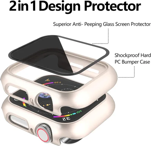 Vista 3 de 4 fundas rígidas de policarbonato compatibles con Apple Watch Series 6/5/4/SE de 1.732 pulgadas con protector de pantalla de vidrio, protector Oro