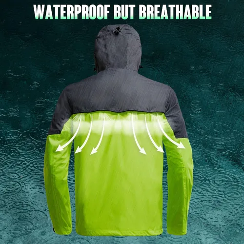 Vista 5 de Rodeel Chaqueta impermeable para hombre, ligera, reutilizable, con capucha, para actividades al aire libre