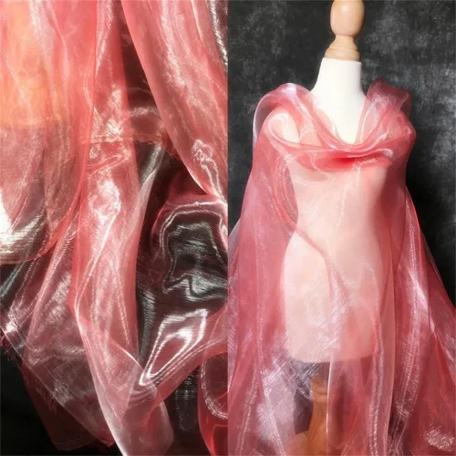 Vista 16 de Tela de organza transparente ligera de dos tonos, tela de gasa holográfica iridiscente de encaje, tela de tul oganza para vestido, fiesta, fondo