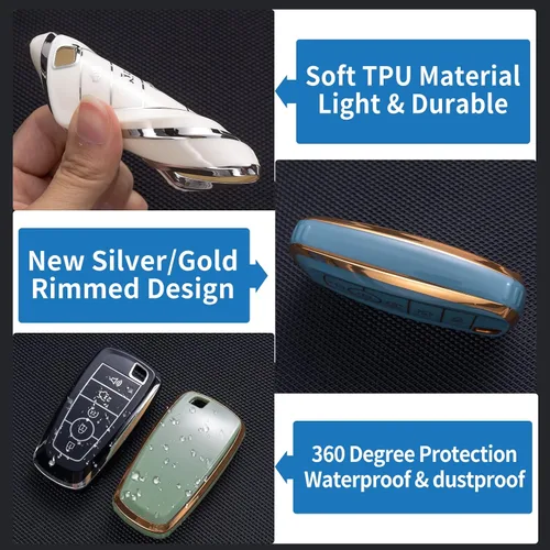 Vista 4 de Compatible con funda para llavero Ford con cordón de cuero, funda protectora para llave de automóvil Ford Explorer Fusion Escape F150 F250 F350 F450