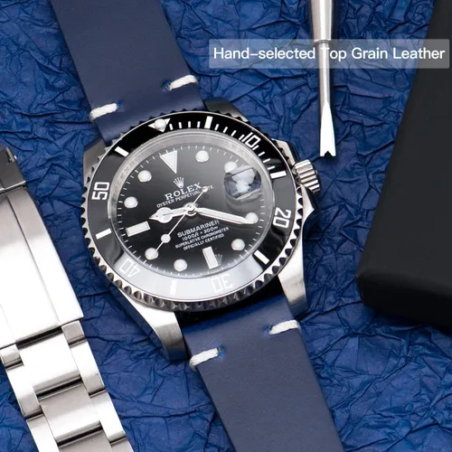 Vista 9 de Correas de reloj de cuero de 0.709 in, 0.787 in, 0.827 in, 0.866 in, correas de cuero de grano superior de liberación rápida para hombres y mujeres
