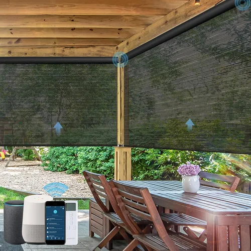 Vista 13 de Persianas enrollables motorizadas para exteriores, persianas enrollables para patio, funciona con Alexa, Google Homekit, Apple Homekit, parasol