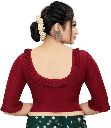 Vista 2 de Blusa Sari Sari elástica con mangas 34 jacquard, con volantes, confeccionada para mujer