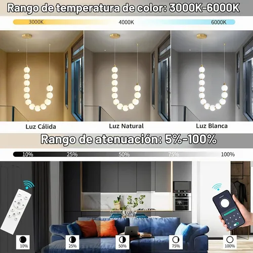 Vista 3 de Candelabros modernos LED regulables, bolas de acrílico, iluminación colgante de techo para sala de estar, comedor, dormitorio, luces colgantes