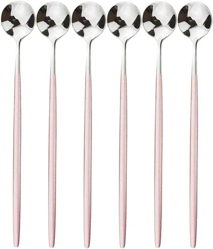 Vista 8 de Cubertería de acero inoxidable 304 de cobre de mango largo Cucharas de té de helado Cucharas de mezcla Vajilla Vajilla Servicio de cocina Juego