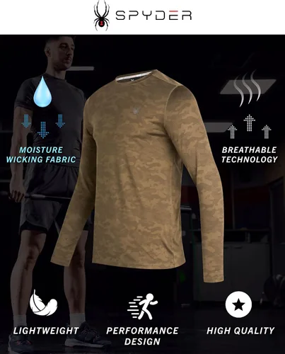Vista 2 de Spyder Camisa activa para hombre - Camisa de entrenamiento de manga larga de camuflaje - Camiseta de entrenamiento ligera para hombre (S-XL)