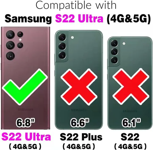 Vista 2 de Asuwish Funda para Samsung Galaxy S22 Ultra con protector de pantalla de vidrio templado, funda de cuero con soporte para tarjetas, doble cierre