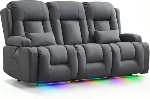Vista 12 de TUNYI Wall Hugger - Sofá reclinable con consola, sofá biplaza reclinable eléctrico para autocaravana con masaje y Beige