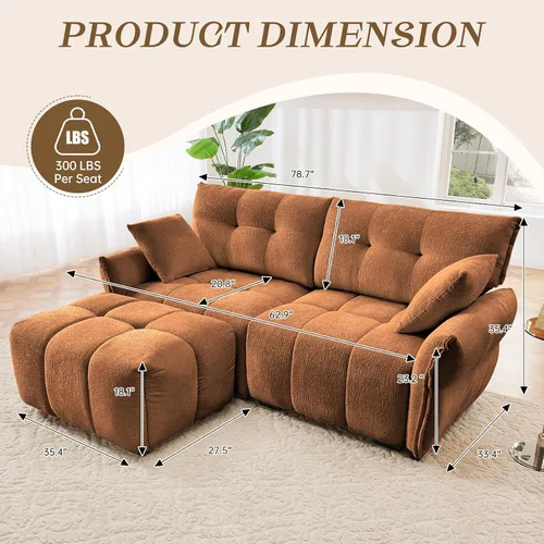 Vista 2 de Leyu&Hafort Sofá modular seccional, sofá modular Cloud con asiento profundo, moderno sofá modular con otomana móvil, sofá de felpilla con almohadas