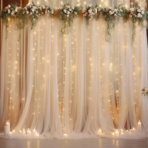 Vista 37 de Cortina de telón de fondo de tul negro de 10 x 10 pies con cadena de luces para fiestas, cortinas de fondo de fotos transparentes para bodas