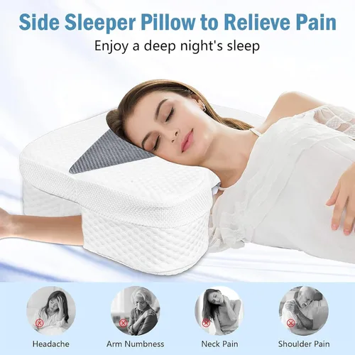 Vista 2 de Almohada para dormir de lado con orificios para los brazos, almohada de espuma viscoelástica para alivio del dolor cervical, cuello y hombros
