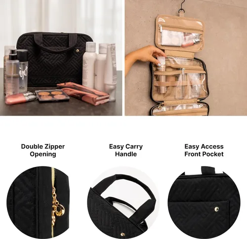 Vista 3 de Carrywell - Neceser de viaje con gancho para colgar, organizador de maquillaje, bolsa de cosméticos resistente al agua para contenedores