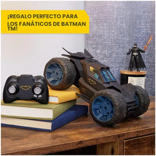 Vista 6 de DC Comics, Batman Stunt Force Batmobile, auto de control remoto para interiores, Turbo Boost y trucos locos, juguetes coleccionables de superhéroes