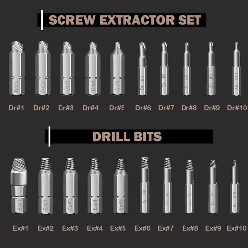 Vista 3 de REXBETI Juego de extractor de tornillos de 41 piezas y removedor de tornillos pelados, estuche con extractor de pernos de 16 piezas, brocas HSS