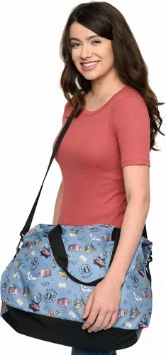 Vista 4 de Harry Potter Bolsa de lona de tren búho Hogwarts con estampado de búho para viajes Blanco apagado Bolsa de lona