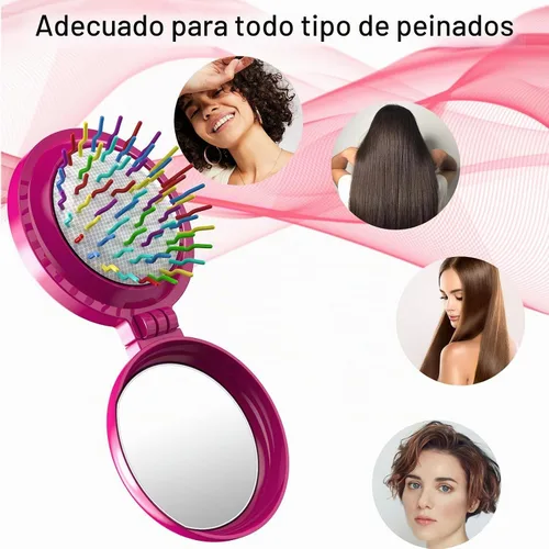 Vista 5 de ONLYFU Paquete de 8 mini cepillos de pelo con espejo, cepillos compactos plegables con cerdas de nailon suaves, peine de bolsillo de viaje