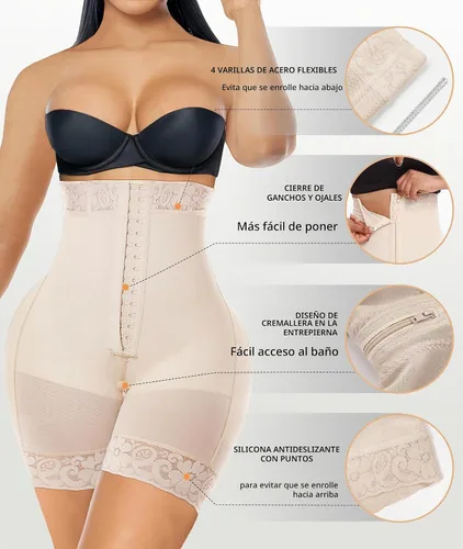 Vista 4 de YIANNA Faja Colombianas para mujer con control de abdomen sin tirantes Beige