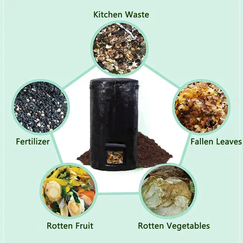 Vista 2 de Bolsas de compost de 34 galones, bolsas de compost de jardín reutilizables al aire libre, desechos orgánicos, bolsa de compostaje para jardín