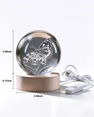 Vista 2 de Lámpara de mariposa, 2.36 pulgadas 3D K9 bola de cristal luz