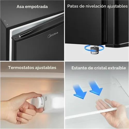 Vista 7 de Midea MERM33S1ABB - Mini refrigerador compacto de 3.3 pies cúbicos con luz interna, termostato ajustable, puerta reversible, bajo nivel de ruido