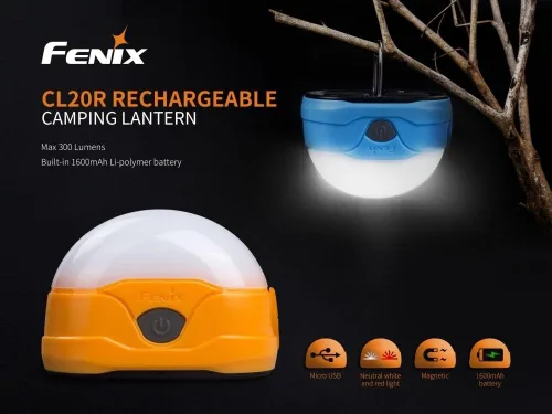 Vista 2 de Fenix CL20R - Luz de campamento dedicada recargable por USB de 300 lúmenes, color blanco neutro, con estuche de transporte de batería EdisonBright