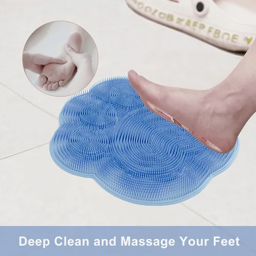 Vista 3 de Depurador de pies en ducha, tapete de silicona para pies de ducha, depurador de pies de silicona con ventosas, tapete de baño con gancho de Azul