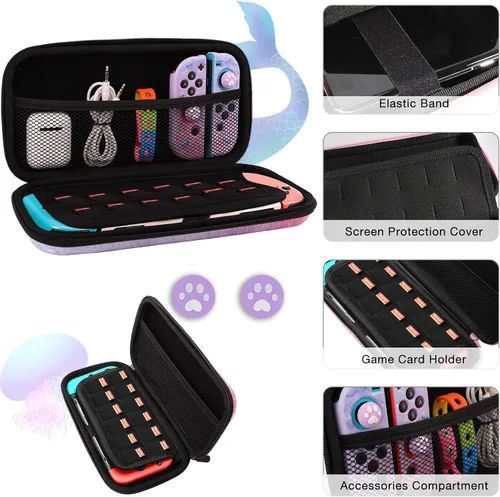 Vista 6 de HOMICOZY Funda rígida de transporte para Nintendo Switch, funda protectora de TPU suave con funda de viaje portátil compatible con Nintendo Switch