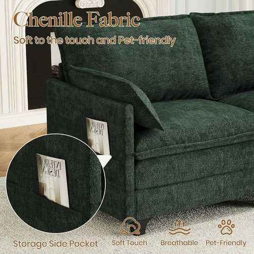 Vista 8 de Sofá modular moderno en forma de L de 106 pulgadas, sofá nube de felpilla con otomana de almacenamiento, sofás de asiento profundo con bolsillo Verde