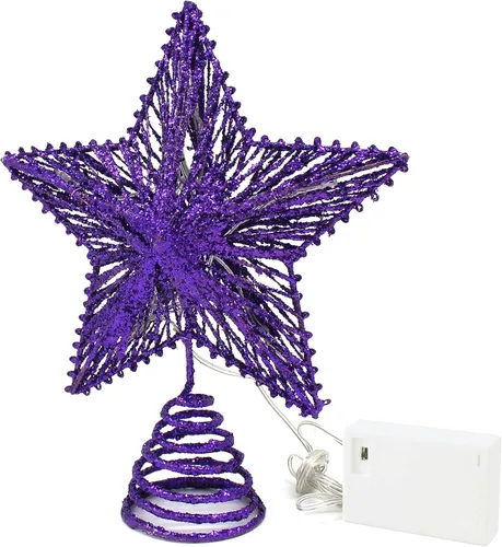 Vista 12 de CVHOMEDECO. Estrella Negra para la Copa del Árbol con Luces LED Blanco Cálido y Temporizador para Adornos de Remate de Árbol de Navidad y Decoración