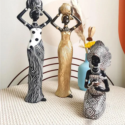 Vista 2 de Decoraciones de escultura africana, figuras de tarro africano, decoración del hogar, estatuas de figuras de arte de escritorio, manualidades